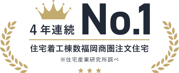 4年連続No.1/住宅着工棟数福岡商圏注文住宅/※住宅産業研究所調べ