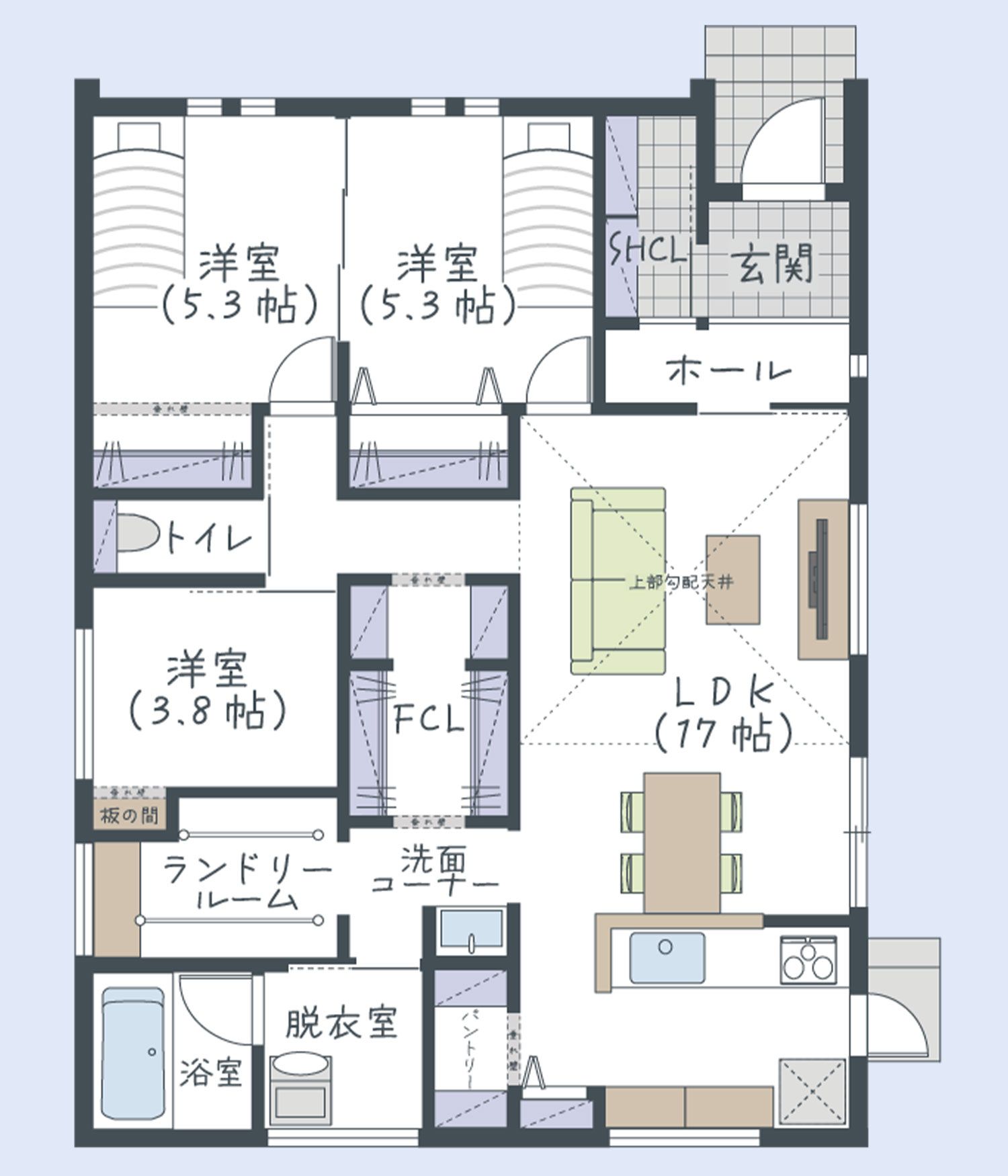 家事ラクな回遊動線と開放的な勾配天井リビングがある3LDKの平屋見学会【筑前町高田】